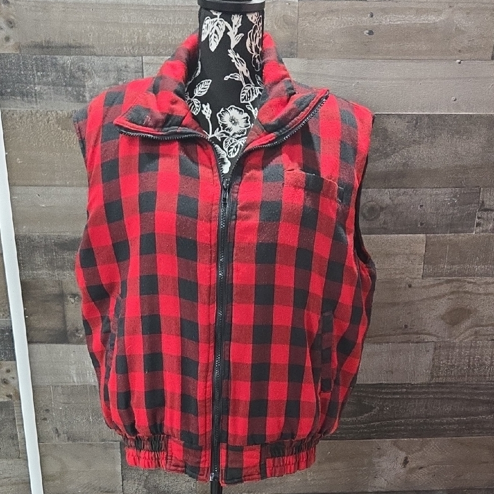 Red and Black Plaid Women's Vest